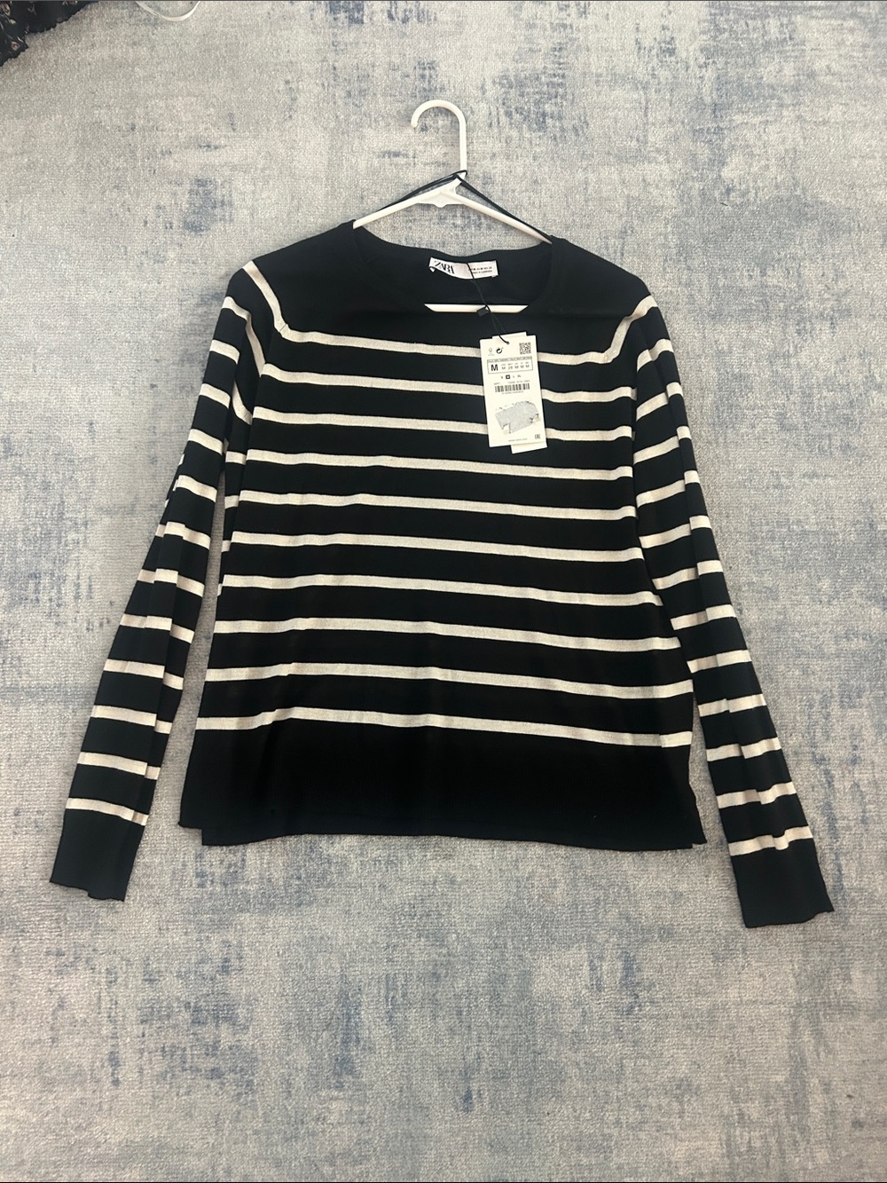 NWT Zara Black and White Striped Crewneck Sweater